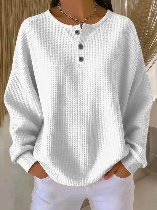 Elisabeth | Oversized dames wafelbrei henleytrui met lange mouwen