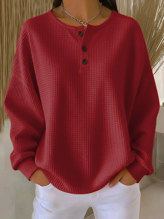 Elisabeth | Oversized dames wafelbrei henleytrui met lange mouwen