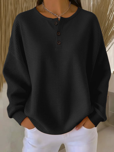 Elisabeth | Oversized dames wafelbrei henleytrui met lange mouwen