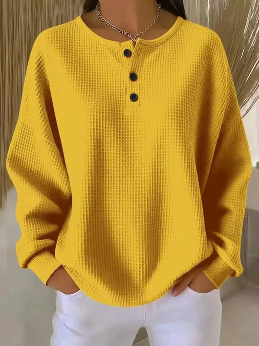 Elisabeth | Oversized dames wafelbrei henleytrui met lange mouwen