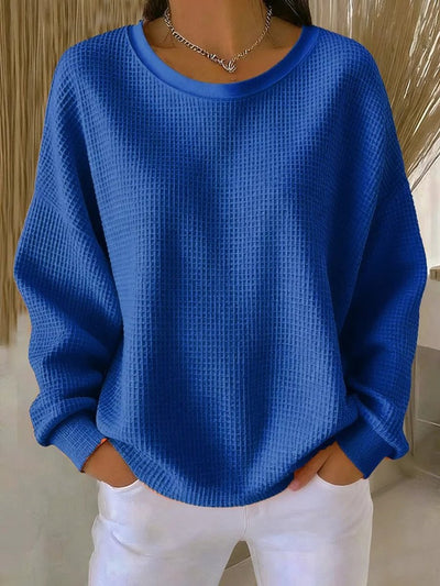 Mia | Oversized dames wafeltrui met lange mouwen en ronde hals