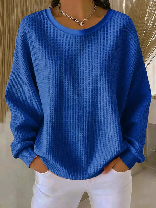 Mia | Oversized dames wafeltrui met lange mouwen en ronde hals