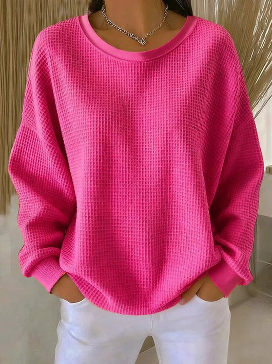 Mia | Oversized dames wafeltrui met lange mouwen en ronde hals