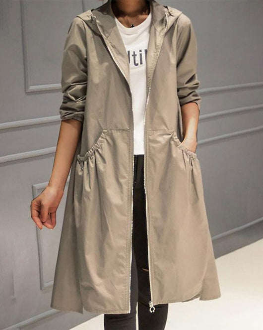Charlotte | Lange waterafstotende dames trenchcoat met capuchon