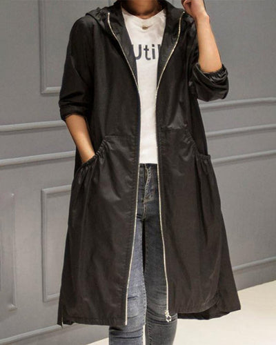 Charlotte | Lange waterafstotende dames trenchcoat met capuchon