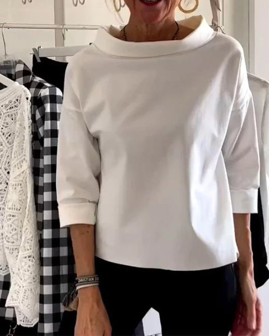 Amelie | Dames casual top met watervalhals en driekwartmouwen