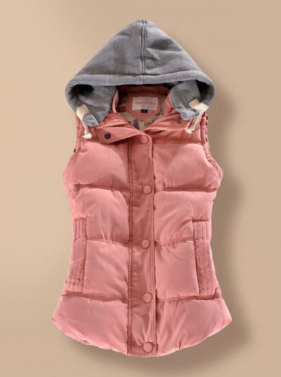Charlotte | Gewatteerde dames bodywarmer met contrastcapuchon en drukknopen