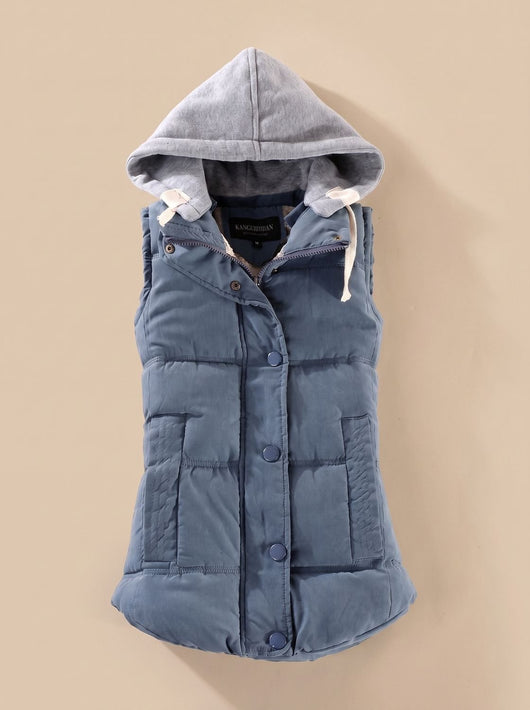 Charlotte | Gewatteerde dames bodywarmer met contrastcapuchon en drukknopen