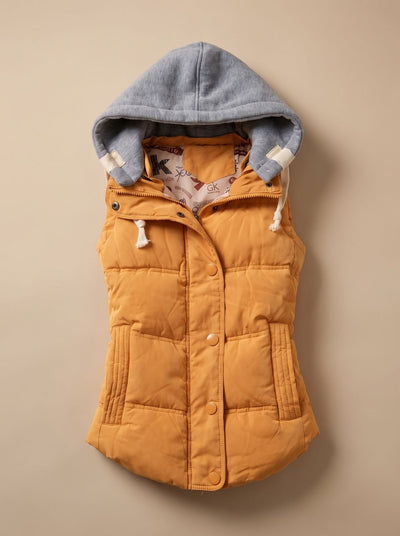 Charlotte | Gewatteerde dames bodywarmer met contrastcapuchon en drukknopen
