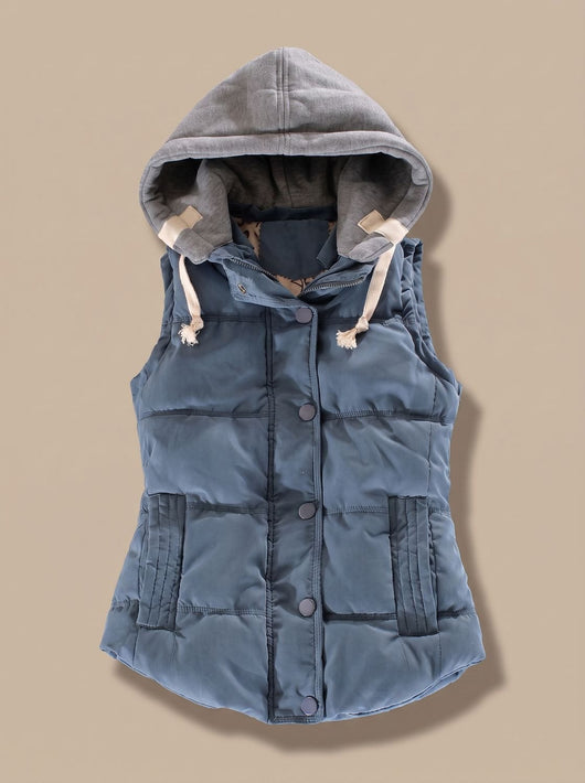 Charlotte | Gewatteerde dames bodywarmer met contrastcapuchon en drukknopen