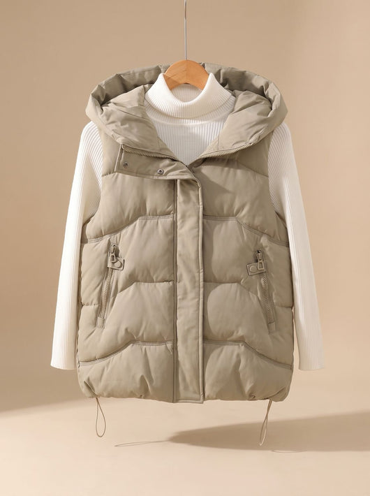 Annika | Gewatteerde dames bodywarmer met capuchon en ritszakken