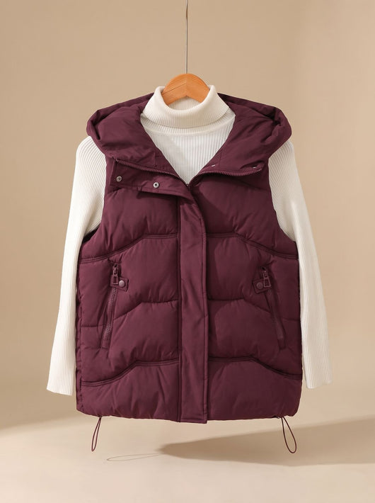 Annika | Gewatteerde dames bodywarmer met capuchon en ritszakken