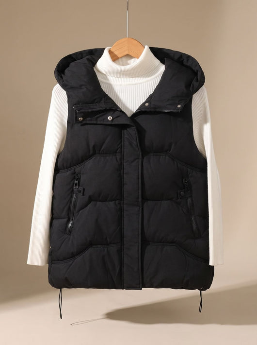 Annika | Gewatteerde dames bodywarmer met capuchon en ritszakken
