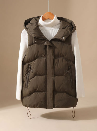 Annika | Gewatteerde dames bodywarmer met capuchon en ritszakken