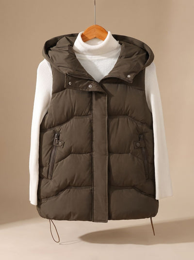 Annika | Gewatteerde dames bodywarmer met capuchon en ritszakken