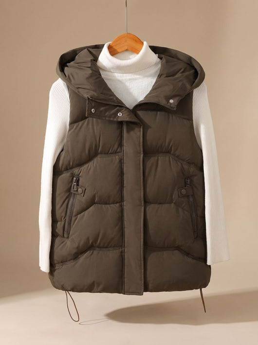 Annika | Gewatteerde dames bodywarmer met capuchon en ritszakken