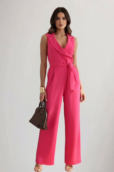 Amelie | Dames jumpsuit met wijde pijpen, blazerkraag en ceintuur