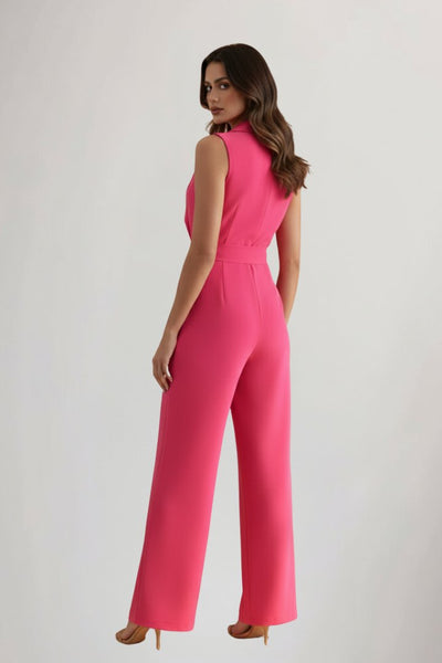 Amelie | Dames jumpsuit met wijde pijpen, blazerkraag en ceintuur