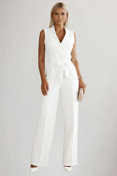Amelie | Dames jumpsuit met wijde pijpen, blazerkraag en ceintuur
