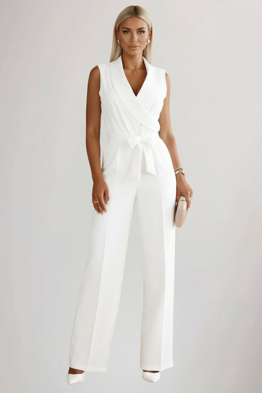 Amelie | Dames jumpsuit met wijde pijpen, blazerkraag en ceintuur