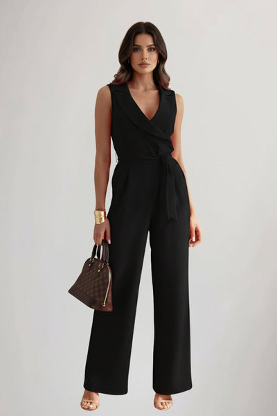 Amelie | Dames jumpsuit met wijde pijpen, blazerkraag en ceintuur