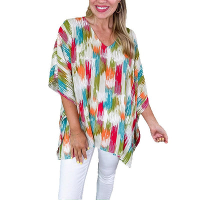 Clara | Wijde oversized dames tuniek met V-hals en kleurrijk verloopdessin