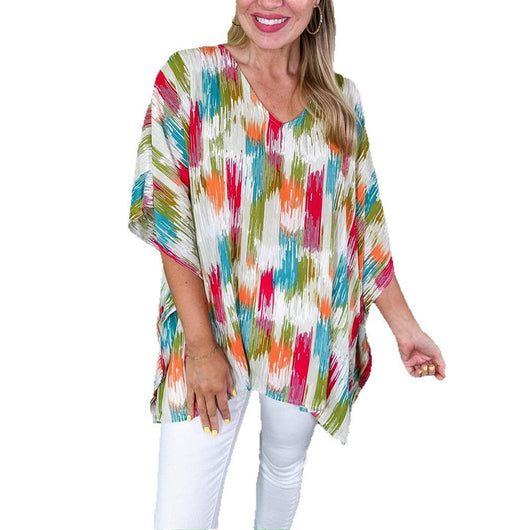 Clara | Wijde oversized dames tuniek met V-hals en kleurrijk verloopdessin