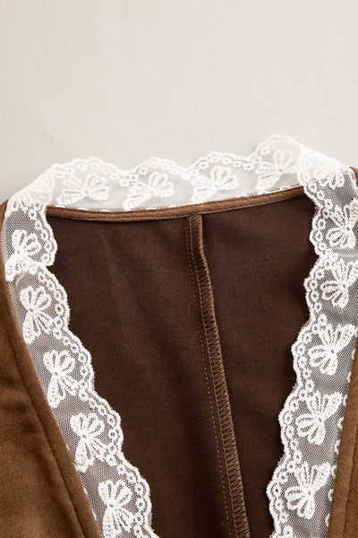 Charlotte | Dames getailleerde western kanten blouse met lange mouwen en V-hals