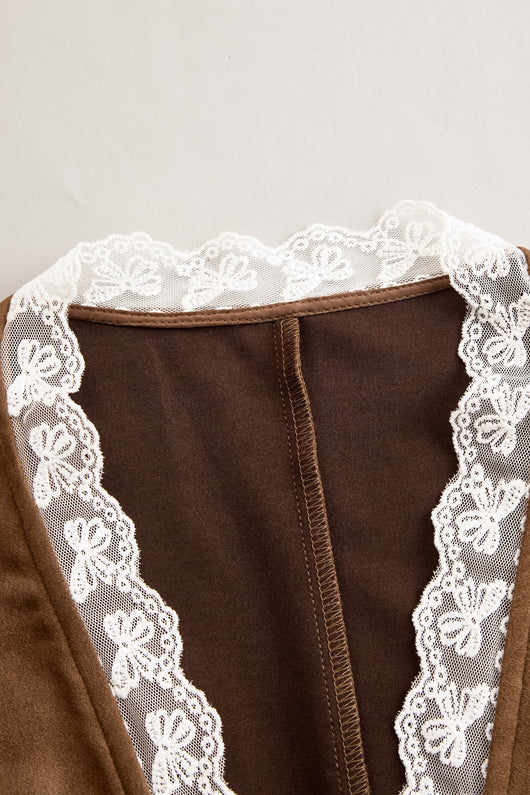 Charlotte | Dames getailleerde western kanten blouse met lange mouwen en V-hals