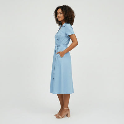 Sophie | Dames wikkel midi-jurk met V-hals, ceintuur en steekzakken