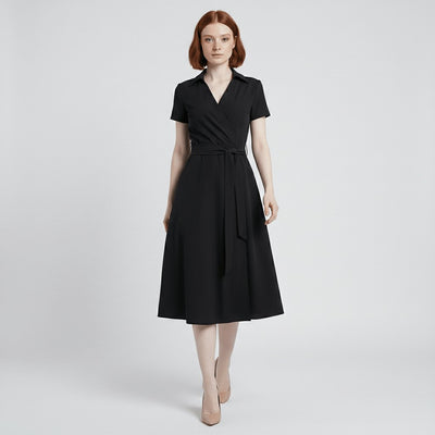Sophie | Dames wikkel midi-jurk met V-hals, ceintuur en steekzakken