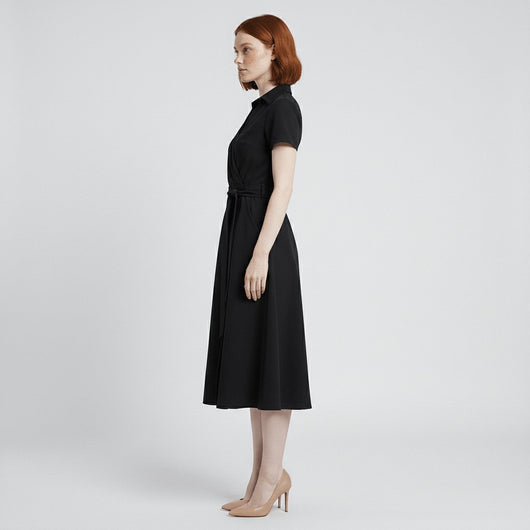 Sophie | Dames wikkel midi-jurk met V-hals, ceintuur en steekzakken