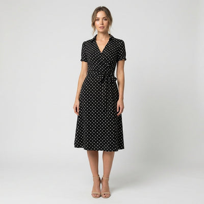 Sophie | Dames wikkel midi-jurk met V-hals, ceintuur en steekzakken