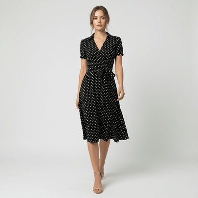 Sophie | Dames wikkel midi-jurk met V-hals, ceintuur en steekzakken