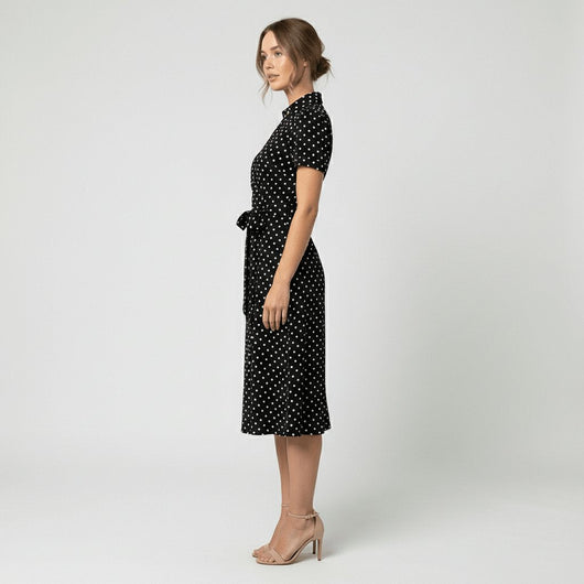 Sophie | Dames wikkel midi-jurk met V-hals, ceintuur en steekzakken