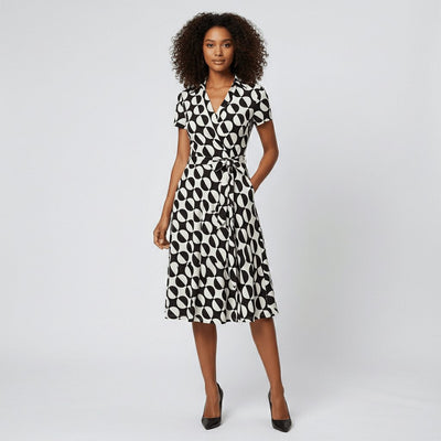 Sophie | Dames wikkel midi-jurk met V-hals, ceintuur en steekzakken
