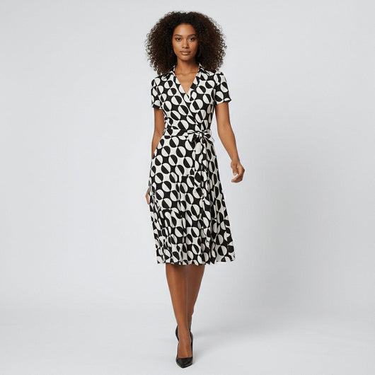 Sophie | Dames wikkel midi-jurk met V-hals, ceintuur en steekzakken