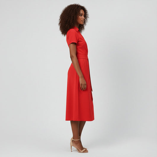 Sophie | Dames wikkel midi-jurk met V-hals, ceintuur en steekzakken