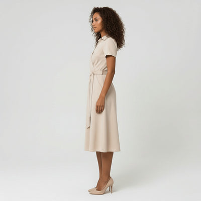 Sophie | Dames wikkel midi-jurk met V-hals, ceintuur en steekzakken