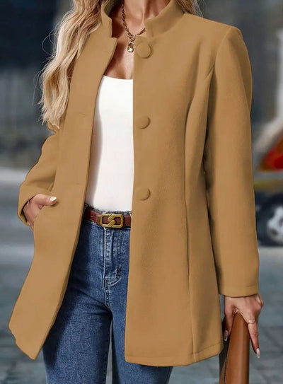 Amelie | Elegante lange dames wintermantel met knopen en opstaande kraag