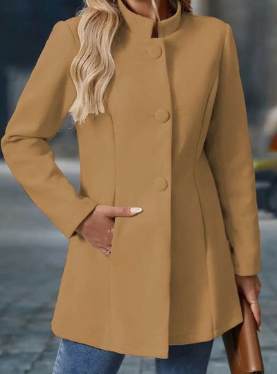Amelie | Elegante lange dames wintermantel met knopen en opstaande kraag
