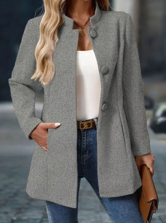 Amelie | Elegante lange dames wintermantel met knopen en opstaande kraag