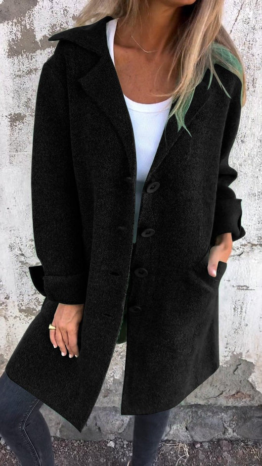 Nora | Casual lange dames jas met revers en knopen