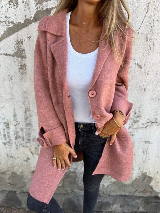 Nora | Casual lange dames jas met revers en knopen