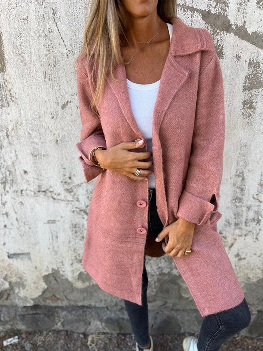 Nora | Casual lange dames jas met revers en knopen