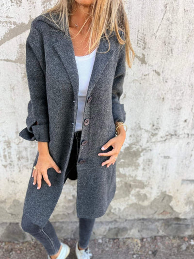 Nora | Casual lange dames jas met revers en knopen