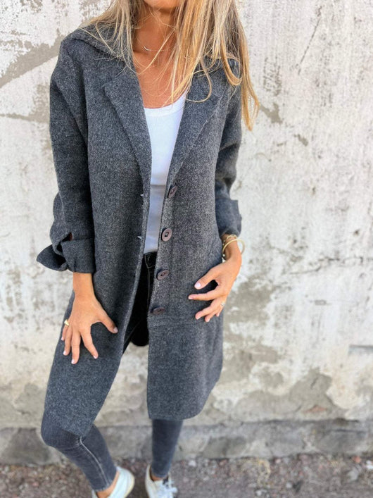 Nora | Casual lange dames jas met revers en knopen