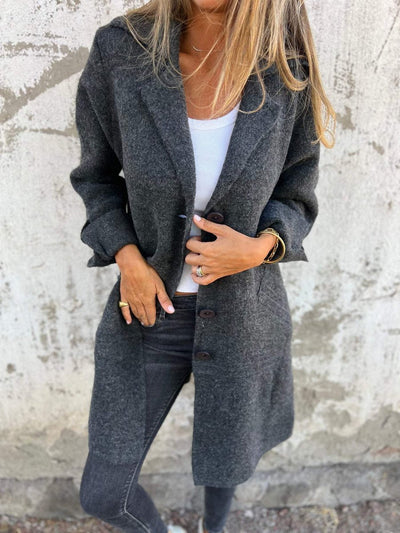 Nora | Casual lange dames jas met revers en knopen