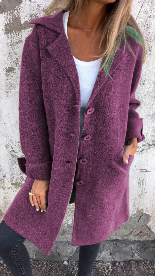 Nora | Casual lange dames jas met revers en knopen