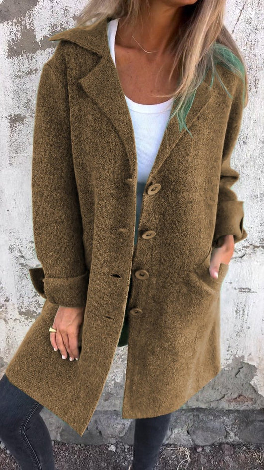 Nora | Casual lange dames jas met revers en knopen